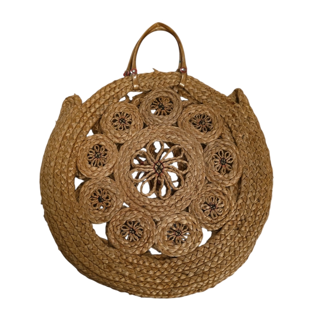 Round Woven Rattan Tote Bag
